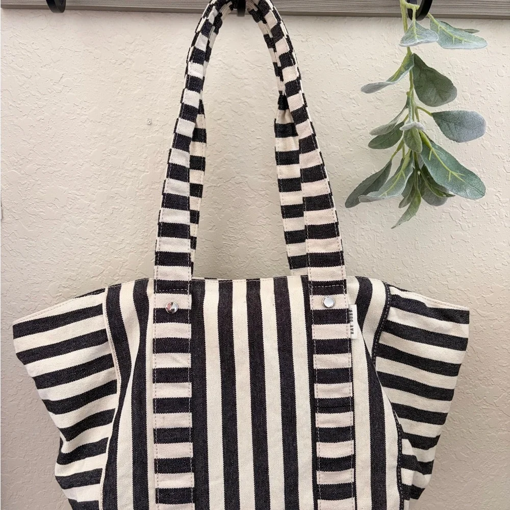 Rae Dunn Black White Striped Canvas Tote Bag, Farmhouse Shoulder Bag